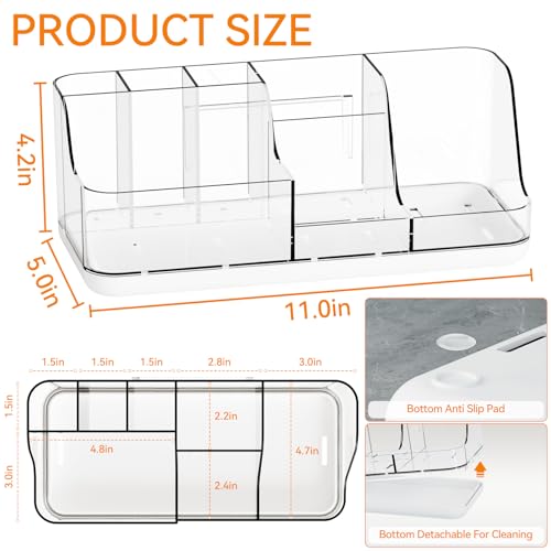 Yieach Mens Bathroom Organizer Countertop,Bathroom Sink Caddy Countertop Storage,White 7 Slot Vanity Bathroom Toiletry Organizers and Toothbrush Holders for Toothpaste,Electric Tooth Brush Organizer - color: White+clear
