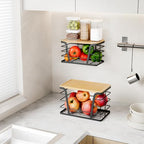 TIDIIABODE 2 Pack Stackable Storage Laundry Kitchen Organizers, Wall Mount Trash Bag Holder with Bamboo Top and Garbage Bag Dispenser No Drill - color: 2-Pack-L&S-Black