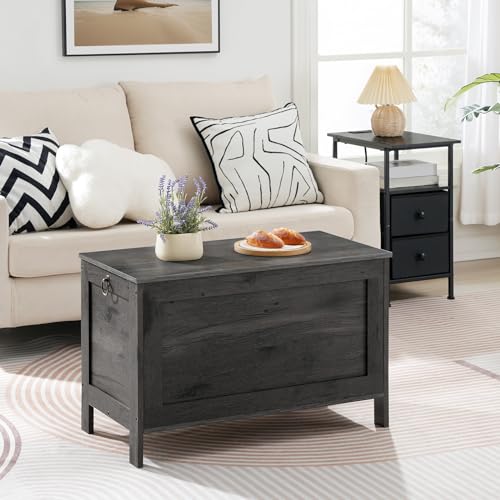 HOOBRO Toy Box, Retro Wooden Look Storage Chest with Safety Hinge, Entryway Storage Bench Supports 220 lb, 29.9 x 15.7 x 18.9 Inches Toy Chest Organizer, Easy Assembly, Charcoal Black BC75CW01G1 - color: Charcoal Black, size: 29.9x15.7x18.9 Inch