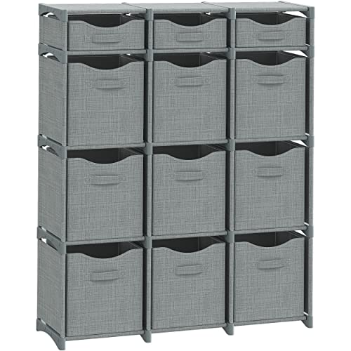 Cube Storage Organizer with Storage Bins Included - The Perfect Closet Organizers and Storage Solution. Includes 12 Storage Cubes, Great For Toy Storage, Closet Storage, Clothes Storage (Grey) - color: Grey, size: 12 Storage Cubes
