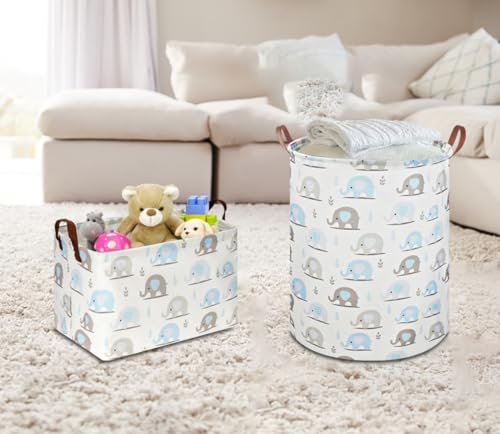 NTAOHAMPER Rectangular Blue Elephant Storage Basket,Collapsible Gift Basket with Handles,Books Box,Room Decor(Blue Elephant) - color: Blue Elephant