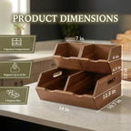 Potato and Onion Storage Bin Set of 3 – Stackable Acacia Wood Onion Storage & Vegetable Baskets for Kitchen Pantry | Wooden Onion and Potato Storage Bins for Potatoes, Garlic & Fruit