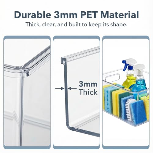 MOONEDGE 8 Pack Modular Clear Plastic Storage Organizer Bins – 4 Large & 4 Narrow, Nestable Space-Saving System for Pantry, Kitchen, Fridge, Bathroom & Cabinet Organization - Versatile & Easy to Use