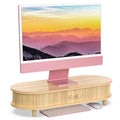 Bamboo Monitor Stand with Storage, Curved Computer Laptop Stand Desk Shelf Organizer with Sliding Doors (25 inch) - size: 25 inch