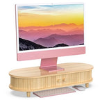 Bamboo Monitor Stand with Storage, Curved Computer Laptop Stand Desk Shelf Organizer with Sliding Doors (25 inch) - size: 25 inch