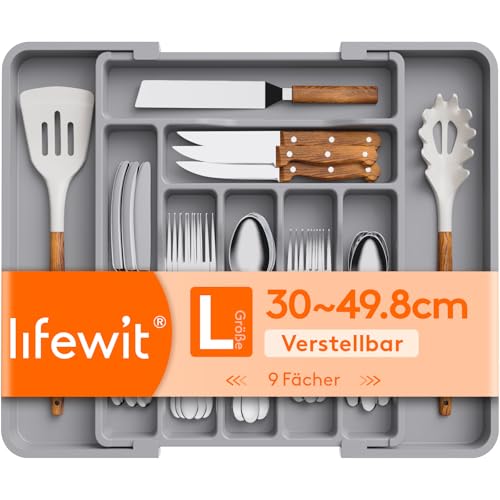 Lifewit Utensil Organizer for Kitchen Drawer, Expandable Cooking Silverware Tray, Adjustable Cutlery Flatware Holder, Plastic Spatula Tools Storage Divider, 11.8-19.6 x 15", Gray - color: Gray, size: L (11.8-19.6"W × 15"D )