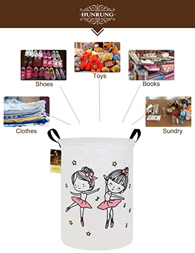 Collapsible Fabric Storage Basket, Waterproof Laundry Hamper with Handles, Round Storage Bin for Clothes Toys, Foldable Organizer for Bedroom Nursery Bathroom(Round-Dancing girl) - color: Round-Dancing girl