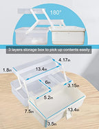 3 Layer Multipurpose Storage Box White Tackle Box Organizer - Craft Organizer with Handle, Portable Art Supplies Case, Medicine First Aid Box, Sewing & Tool Organizer with Divided Trays