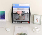 EasyPAG Mesh Desk Paper Organizer Wall Hanging File Holder with 3 Upright File Organizer and Sliding Drawer,Black - color: Black