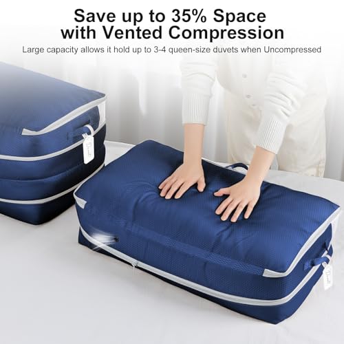 Comforter Storage Bag - Large Capacity Bedding Storage Bags Ultra Space Saving Self Compression Organizer, Washable Compression Bags for Storage Comforter Blanket Duvet, 2-Pack, Navy Blue - color: Navy Blue, size: 2 Packs