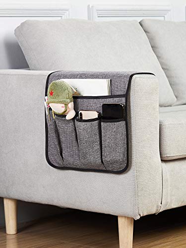 Sofa Armrest Organizer Non-Slip Arm Chair Hanging Caddy Remote Control Holder for Magazine, Phone, Books, Glasses(Grey,13in) - color: Gray, size: 35"x13"