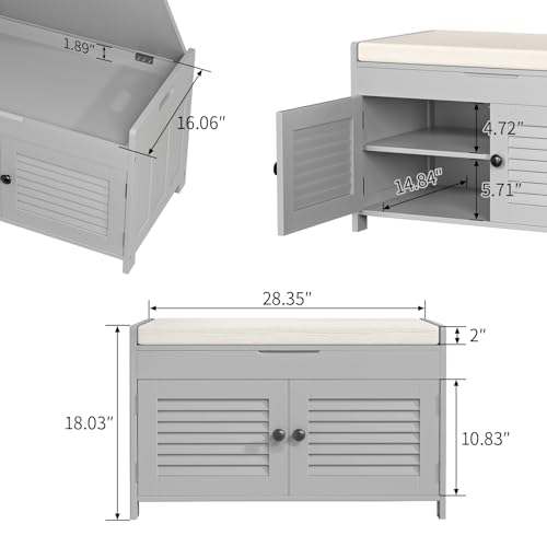 WARMHONIU Shoe Storage Bench with Lift Top Storage, Entryway Bench with Cushioned Seat, Adjustable Shelf, 2 Tier Shoe Rack with Doors for Entryway, Bedroom, Hallway, Mudroom, Grey - color: Grey, style: Lift Top Storage