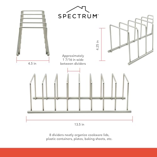 Spectrum Euro Kitchen Organizer Metal Dish Rack Cutting Board Holder Stand for Countertop or Inside Cabinet Organization, 8 Slot Cutting Board Plate Drying Rack for Bakeware Storage, Satin Nickel - color: Satin Nickel, size: 1 Count