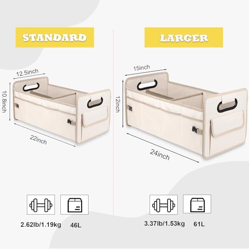 JiatuA Car Trunk Organizer, Car Organizers and Storage Collapsible Multi Compartment Container Box, Adjustable Car Accessories for SUV Sedan Truck, Standard Size, Beige - color: Beige, size: Standard