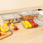 Glass Food Containers with Glass Lid, Microwave Safe Food Storage Container Set, 3 Pack, Square Shape, Food Containers with Lids, Meal Prep containers with Leak Proof Lid. - color: Grey-3S