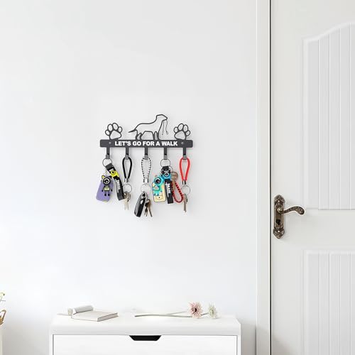 Key Holder Wall Mounted with Screws and Anchors, Black Multifunctional Key Hanger with 5 Hooks, Entryway Front Door Kitchen Hallway Garage Office - color: Dog Black