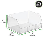 mDesign Wide Plastic Kitchen Food Storage Organizer Bin Basket with Open Front and Built-In Label Holder for Cabinets, Pantry - 12 Inch Width - 4 Pack - Clear