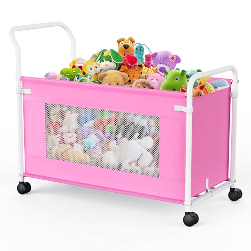 KEEGH Extra Large Toy Box for Kids with 360° Rotating Wheels, Heavy Duty Toy Chest for Boys and Girls, Toy Storage Organizer for Kids, Toy Bins for Living Room, Nursery, Bedroom (Pink) - color: Pink