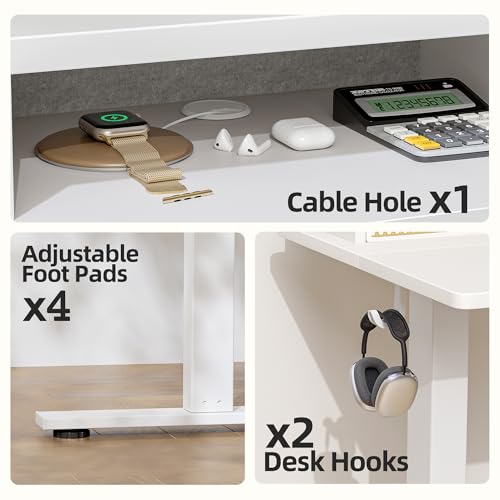 TIQLAB Standing Desk with Two Drawers, Stand Up Standing Desk Adjustable Height, Electric Sit Stand Table with Storage Shelf and Splice Board, 55 * 24 inch, White Wicker - color: White Wicker, size: 55*24 inch without keyboard tray
