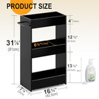 MARTY Wood Rolling Storage Cart 7.9" W, 3 Tier Slim Utility Kitchen Cart on Wheels Laundry Room Bathroom Organizers Narrow Shelves with Handle Mobile Shelving Unit for Small Places, Black - color: Black