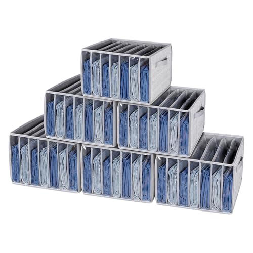 Zilink Upgraded Pants Organizer with Support Board Clear Jeans Organizer for Closet with 7 Grids Wardrobe Clothes Organizer for Jean Pant Sweater Legging T-Shirt, 6 Pack - color: Grey Pattern - For Jeans