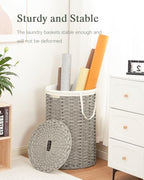 SETVSON Large Laundry Hamper Laundry Basket Round 34.3 Gal (130 L) Handwoven Wicker Laundry Baskets Rattan Laundry Basket with Laundry Bag Handles 2 Mesh Bags for Living Room Bedroom Gray - color: Gray, size: 130L