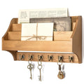 Rebee Vision Pine Wood Key Holder Wall Mount - Rustic 3-Tire Mail Holder for Wall with Sturdy Key Hooks - Multifunctional Key Holder on Wall for Home Office (Light Brown) - color: Yellow