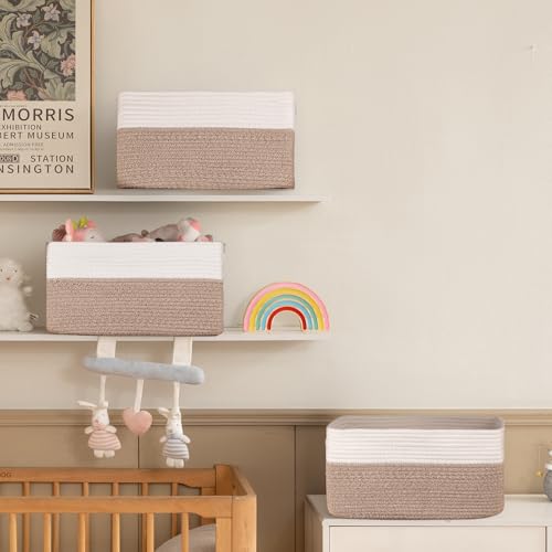 4 Pack Storage Baskets for Organizing, Woven Baskets for Shelves - Perfect for Toys, Books, Towels, and Clothes, Durable Gift Basket Bins Toy Storage, 15.7''Lx11.8''Wx7.8''H, Brown & White - color: Brown & White, size: Large/15.7''Lx11.8''Wx7.8''H