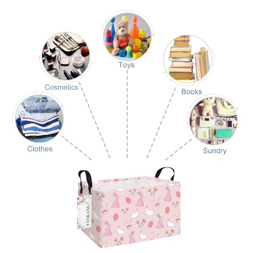 FANKANG Storage Bins,Nursery Hamper Canvas Laundry Basket Foldable with Waterproof PE Coating Storage Baskets for Boys and Girls, Office, Bedroom, Clothes,Toys(Rec-Rabbit ） - color: Rec-Rabbit