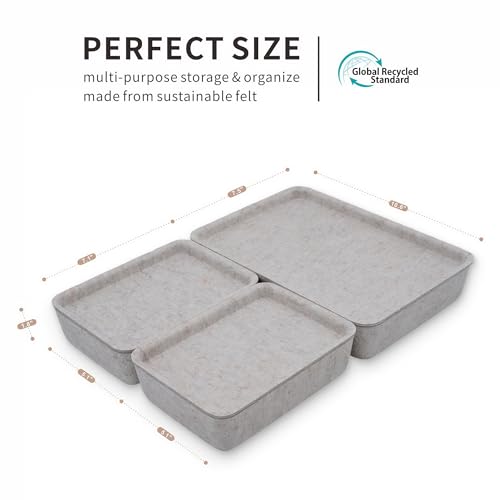 Welaxy Lidded Felt Drawer Organizer Trays with lids Desktop Organizer Bins Storage box for crafts office supplies pen notes Junk Makeup Stationery Organize 3- Pack gift idea (Oatmeal) - color: Oatmeal