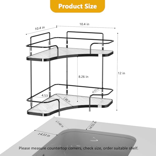 FOLLOWIN 2 Tier Bathroom Countertop Corner Organizer, Countertop Perfume Tray, Vanity Counter Shelf, Skincare Makeup Cosmetic Vanity Organizers, Elegant Black - color: Black