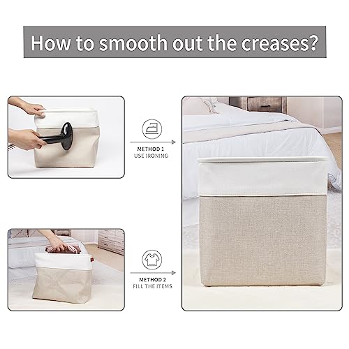 Bagnizer 13x13 Cube Storage Bins, Collapsible Fabric Storage Box, 4 Pack Closet Baskets with Handles for Organizing, Shelf, Toys, Clothes, Home, Office, Nursery (Beige&White) - color: Beige / Off-White, size: Cube - 13"x13"x13"