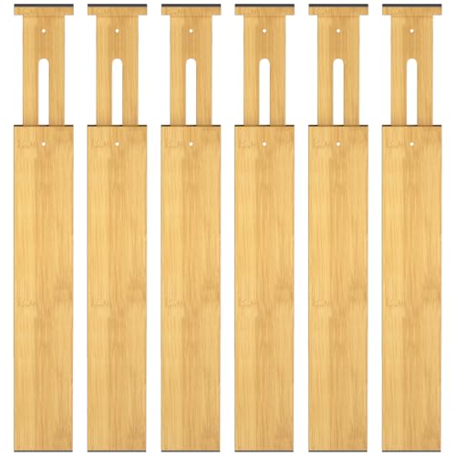 Bamboo Drawer Dividers,17-22" Adjustable Kitchen Drawer Organizer for Clothes,6 Pack Expandable Drawer Organization Separators for Bedroom,Bathroom,Dresser and Office,Natural - color: Bamboo-6Pack, size: 17-22 IN