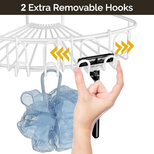 Orimade Corner Shower Caddy Stainless Steel with Hooks Wall Mounted Bathroom Shelf Storage Organizer Adhesive No Drilling 3 Pack, White Only for 90-Degree Corner - color: White