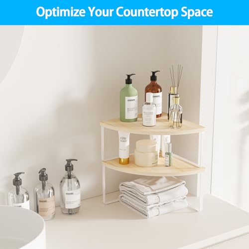 Corner Shelf Countertop Organizer - Set of 2 Corner Shelves for Kitchen Cabinet Organizer, Spice Rack, Stackable Bathroom Stand and Storage, Sink Rack, Corner Cabinet, Counter Decor, Natural Beige - color: Natural Beige, size: Stacked Utility