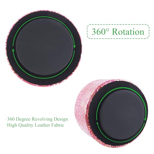 Round Leather Art Supply Organizer,Remote Control Holder,360 Degree Spinning,Multi-Functional Pencil Holder,4 Compartments Desktop Stationary Organizer(1-Rich Flower Pink) - color: 1-Rich Flower Pink