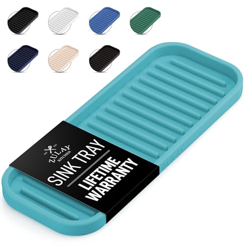 Zulay Kitchen (9x3.5) Silicone Sponge Holder for Kitchen Sink - Flexible Multipurpose Soap Tray Sponge Holder - Sink Organizer Tray for, Bathroom, Makeup, Trinkets & More (Aqua Sky) - color: Aqua Sky, size: Medium (9x3.5)