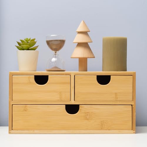 MEEDEN Bamboo Desk Organizer with Drawers: Desktop Storage Drawer Container - Tabletop Storage Organization Box for Office Home Toiletries Supplies - color: 3 Drawers