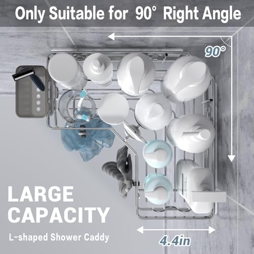 Corner Shower Caddy Bathroom Organizer: AKTECKE 2 Pack Adhesive Shelf Decor- No Drilling Stainless Steel Storage Rack with Hooks and Toothpaste Holder - Accessories Stuff - color: gray, size: 9.6"×9.6"×2.6"