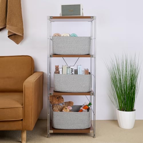 MiniArk Large Storage Baskets for Shelves, Closet Organizers Bins for Clothes Blanket Towels, Baby Nursery, Toy Baskets Box, Woven Rope Baskets, 17 x 13 x 7.5”, 2 Packs Mixed Grey - color: Mixed Grey, size: 2pcs-L17×W13×H7.5"