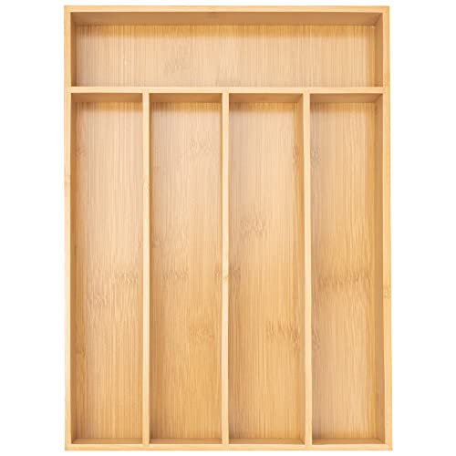 Besilord Silverware Organizer Kitchen Drawer Organizer Utensil Organizer Bamboo Silverware Holder Cutlery Organizer in Drawer Flatware Organizer Tray(5 slots, Natural - color: Natural, size: 5 Slots