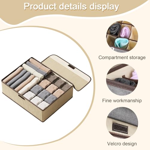 Underwear Storage Box with Lid Multi-Compartment Closet Organizer Fabric Drawer Divider for Socks Lingerie and Clothes (Yellow, F) - color: Yellow, size: 13 Grid
