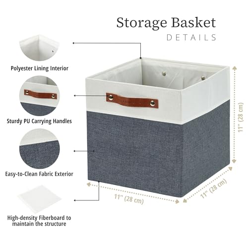 DECOMOMO Fabric Cube Storage Bins - Storage Baskets for Shelves, Cube Storage Organizer for Kallax and Cubbies (Slate Grey & White, 11 inch Cube) - 4 Pack - color: Slate Grey and White, size: Cube 11" /4pcs