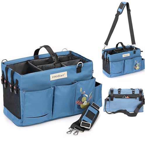 FifthStar Cleaning Caddy Bag for Professionals - Heavy-Duty Organizer with Shoulder Strap, 9 Pockets, Mesh Base & Adjustable Compartments - Cleaning Supplies Organizer for Crews (Blue, Large) - color: Blue, size: Large