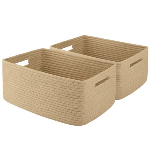 OIAHOMY Storage Basket for Shelves, Closet Cube Storage Bins Baskets for Clothes Blanket Towels, Baby Nursery, Toy Baskets Box, Woven Rope Basket, 15.75 * 11.81 * 7.09 ININ, 2 Packs Jute Yellow - color: Jute Yellow, size: 15.75*11.81*7.09
