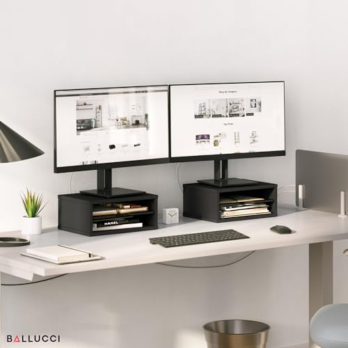Ballucci File Organizer, 2-Tier Document Paper Sorter, Stackable Wood Desk Organizer Mail Holder, Monitor Stand with Storage Shelves, Black - color: Black, size: 2 Tier