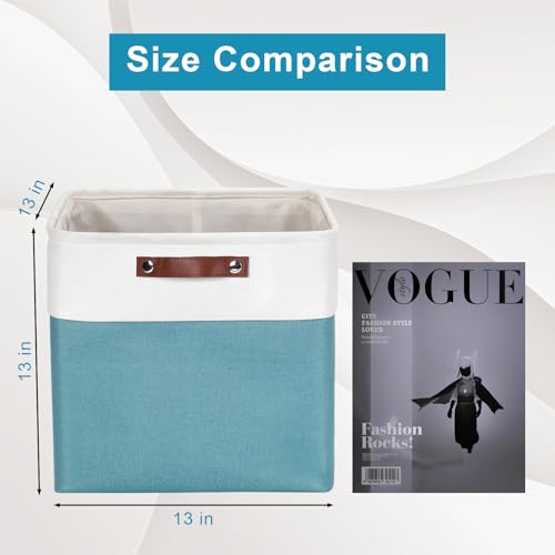 Bagnizer 13x13 Cube Storage Bins, Collapsible Fabric Storage Box, 4 Pack Closet Baskets with Handles for Organizing, Shelf, Toys, Clothes, Home, Office, Nursery (Teal&White) - color: Teal / Off-White, size: Cube - 13"x13"x13"