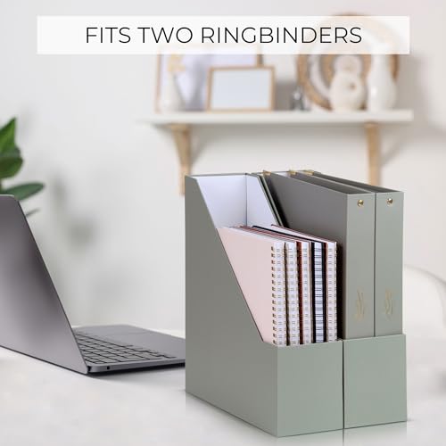 ZICOTO Beautiful Magazine Holder Set Of 3 - Sturdy File Holder to Organize Your Desk Or Shelves - The Perfect Office Storage to Effortlessly Organize Your Paperwork/Files, Magazines, Books Or Binders - color: sage green