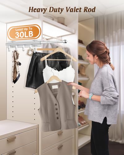 Supforce Valet Rod for Closets, 12" Valet Rod With 4 Hooks, Closet Organizer Slide Out Clothing Hanger Rods Extender Perfect for Suits,Dresses,Belt,Tie, Polished Chrome - color: Polished Chrome, size: 12IN With 4 Hooks