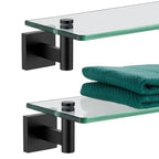 KOKOSIRI Bathroom Shelves Glass Floating Shelf 12-Inch for Bedroom Living Room Kitchen Hanging Rack Rustproof Wall Mounted Black 2 Pack B1105BK-L12-P2 - color: Matte Black, size: 12-Inch(2 Pack)